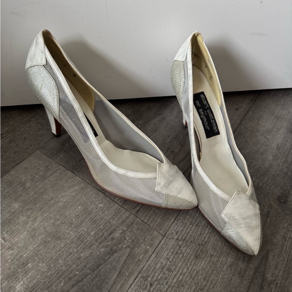 Stuart Weitzman Silver and White Heels leather Beautyful Cinderella